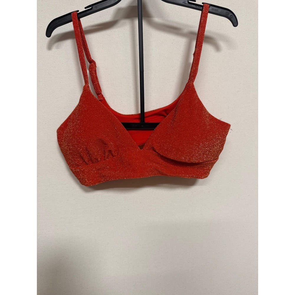 Aerie Real Good Red Gold Metallic Shimmer Triangle Bikini Top Medium M